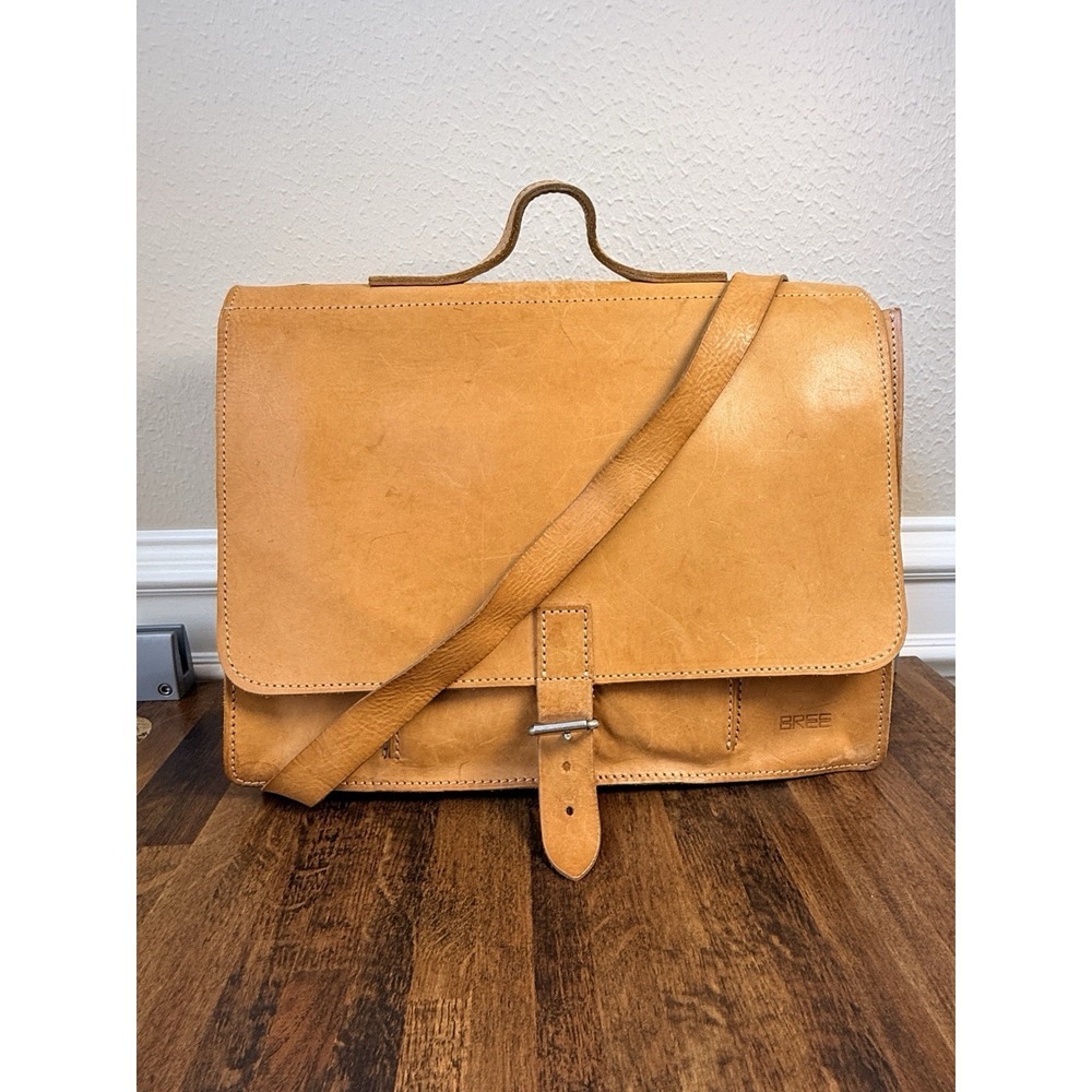 VINTAGE BREE DISTRESSED LEATHER BRIEFCASE/MESSENGER BAG